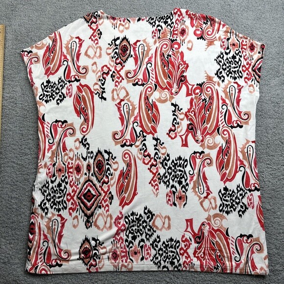 Chico’s Tunic Top Women’s 2 Paisley Ikat Stretch Knit Cap Sleeve Boho Blouse - Picture 10 of 15